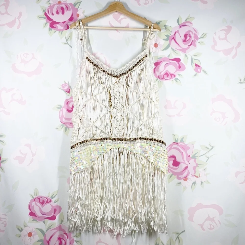 NEW Free People x IXIAH Sombre Crochet Macrame Mini Dress M L - Picture 11 of 15